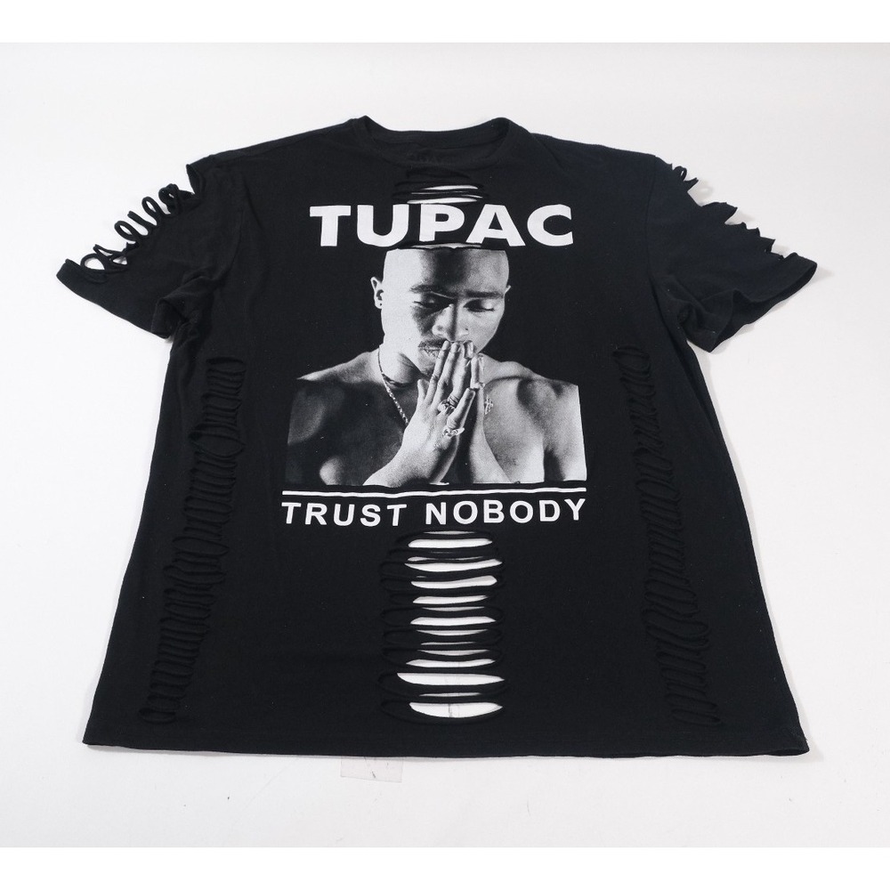 2Pac T Shirt Womens XL Black Trust Nobody Graphic Distressed Shredded Tee
